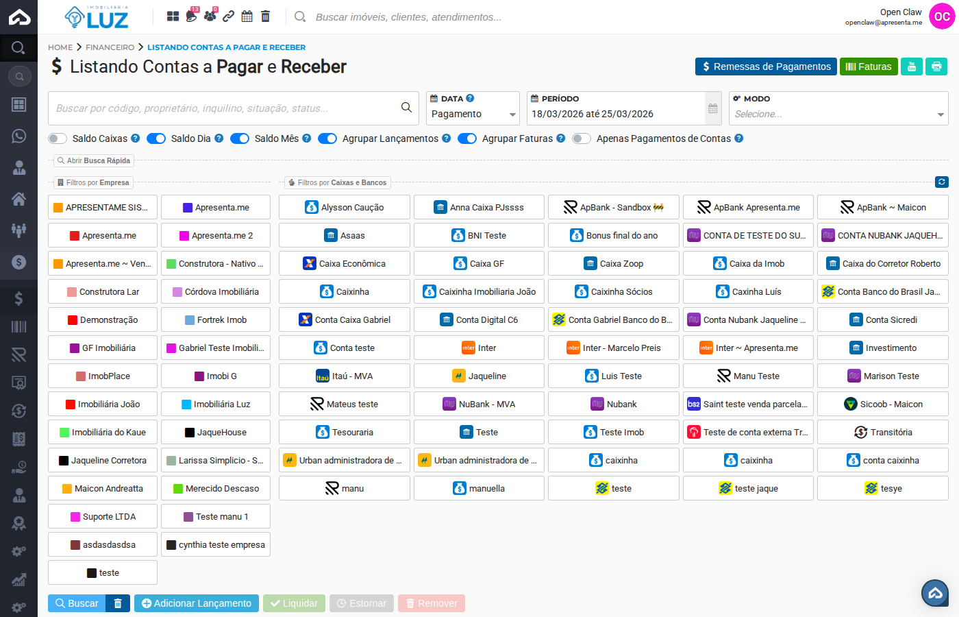 Listagem de Contas a Pagar e Receber
