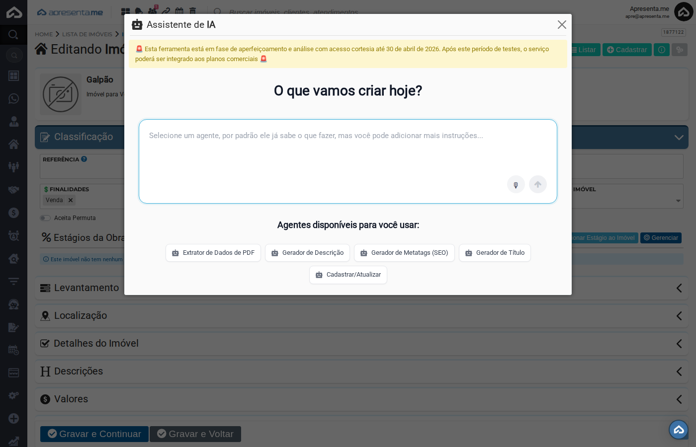 Painel do Assistente de IA com os agentes disponíveis
