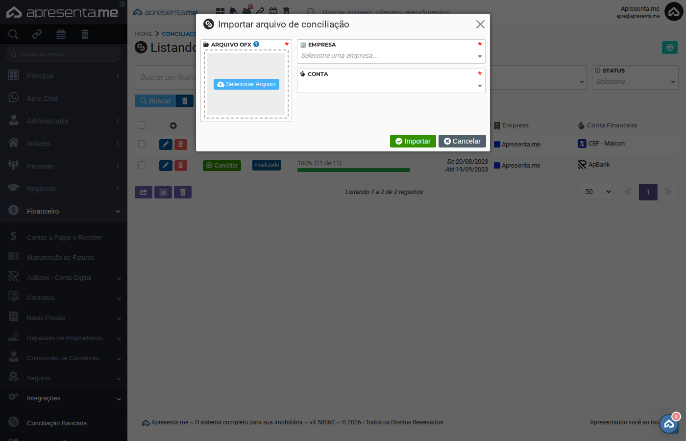Importação de arquivo OFX