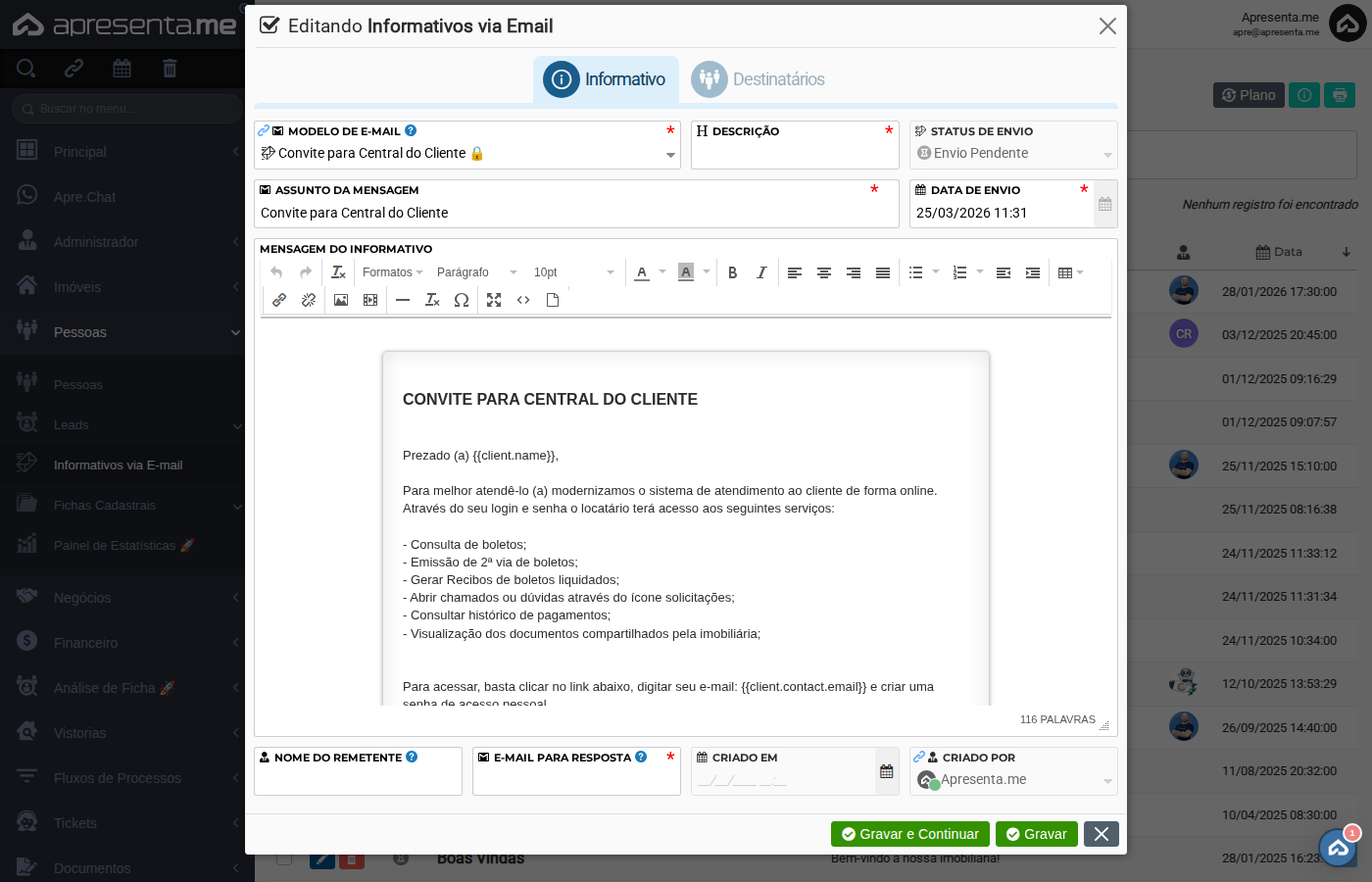 Aba de destinatários