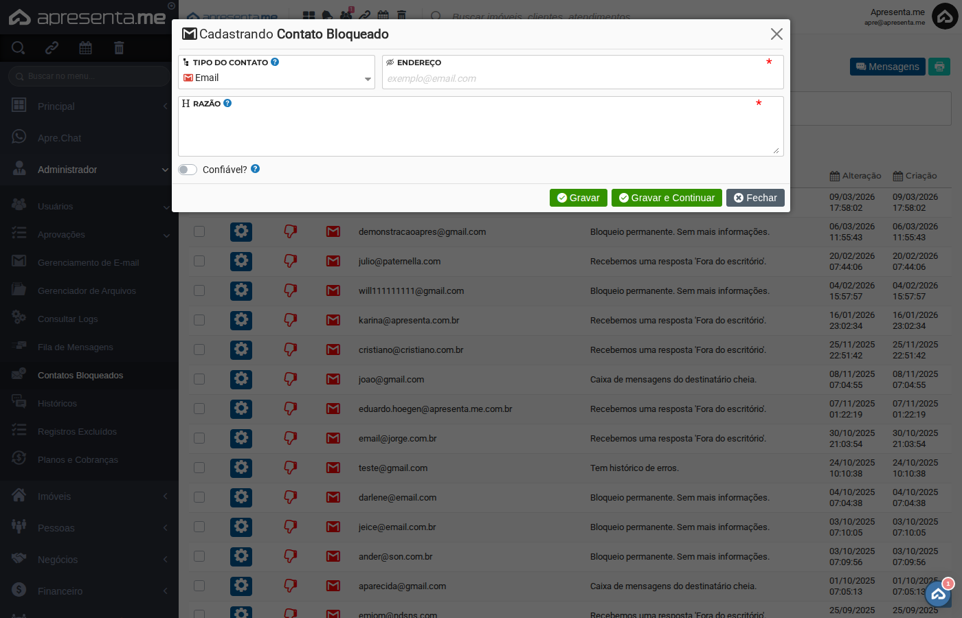 Formulário de contato bloqueado