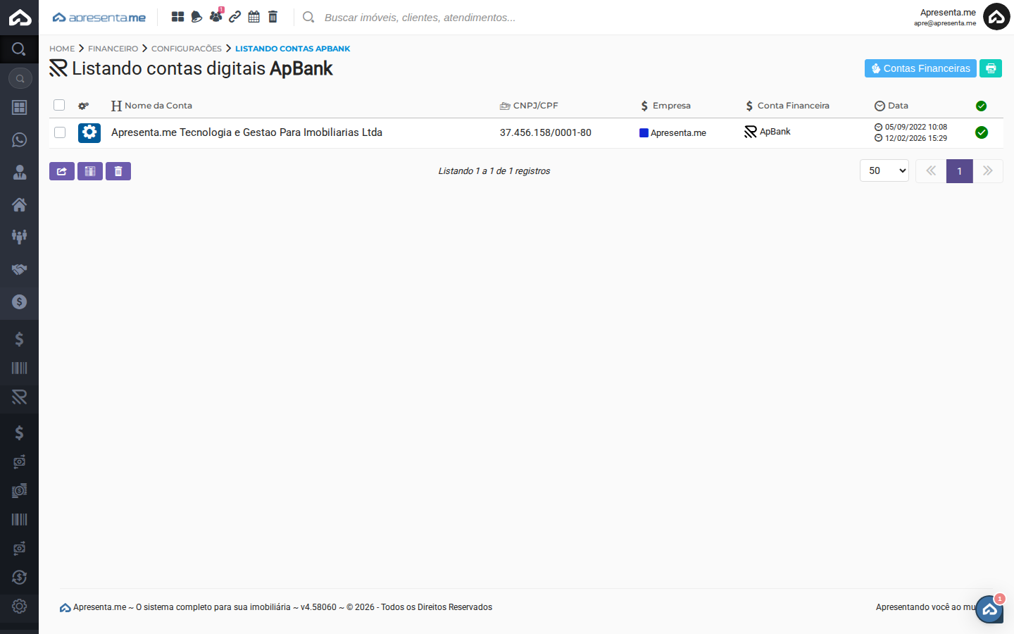 Listagem de contas digitais ApBank