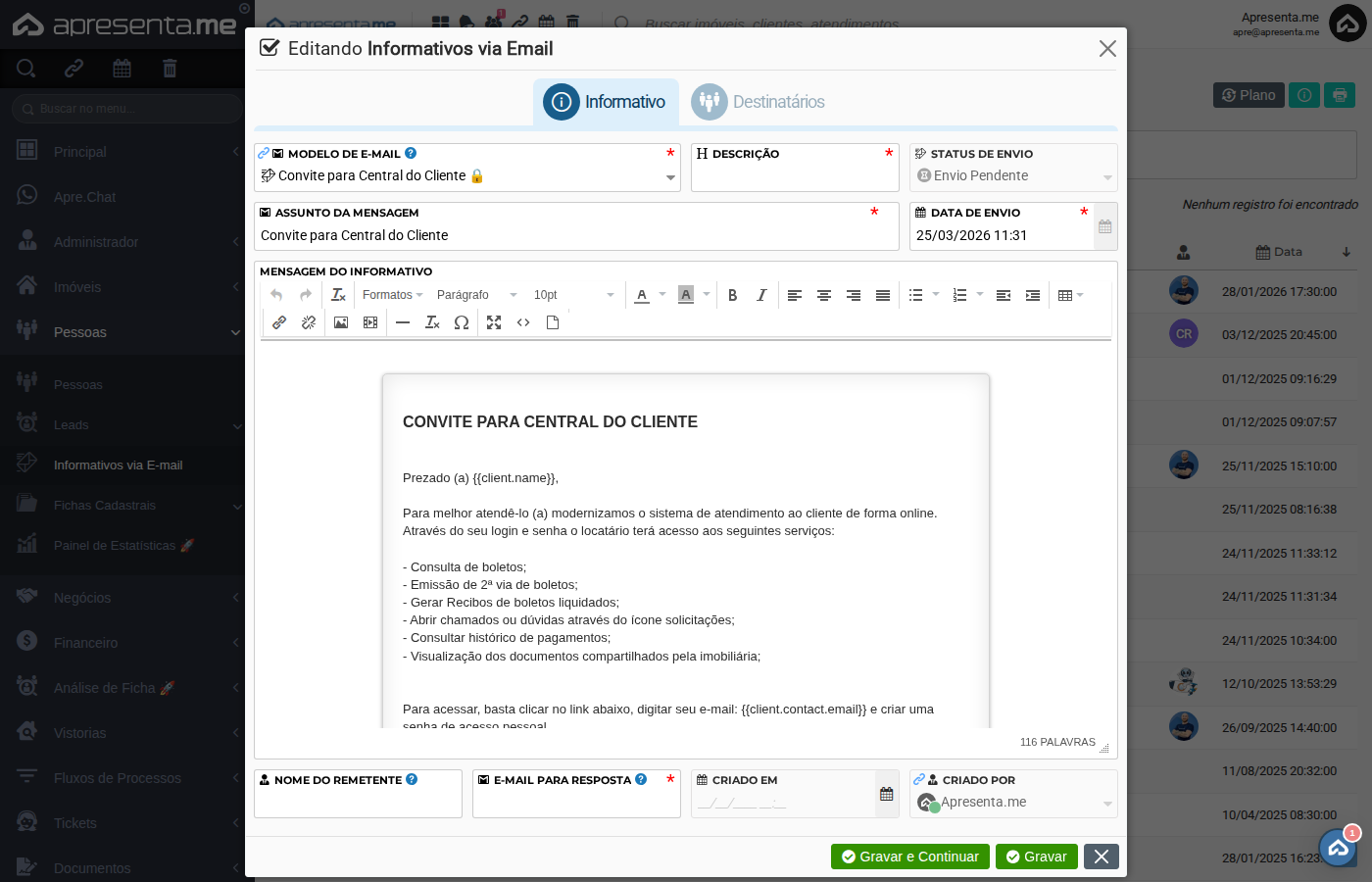 Formulário de cadastro de informativo