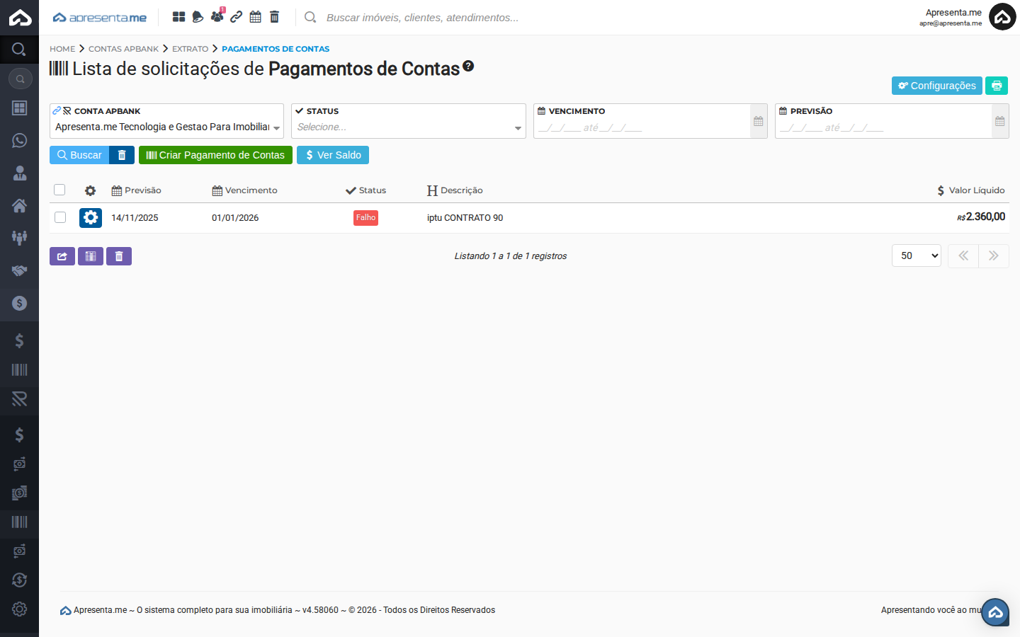 Listagem de pagamentos de contas ApBank