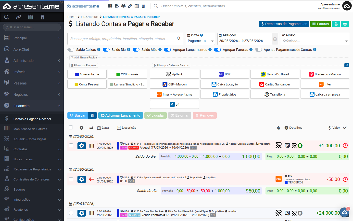 Listagem de Contas a Pagar e Receber