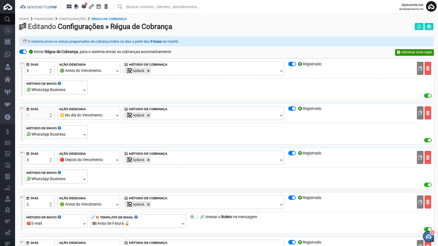 Clique em Adicionar nova regra e formulário de configuração