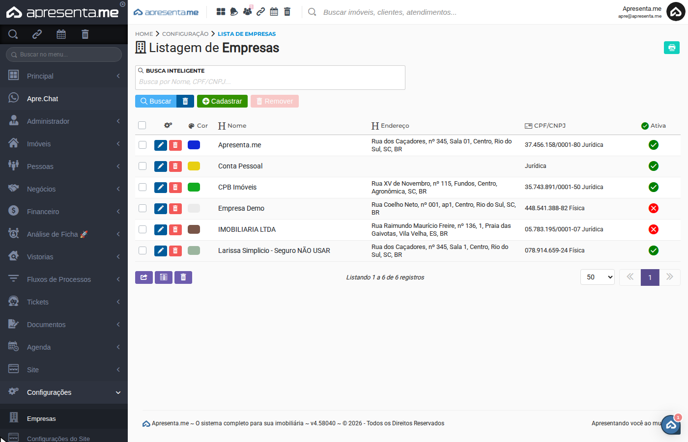 Listagem de empresas