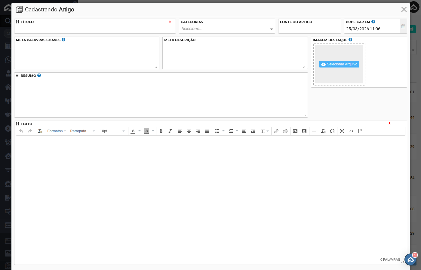 Formulário de cadastro de artigo