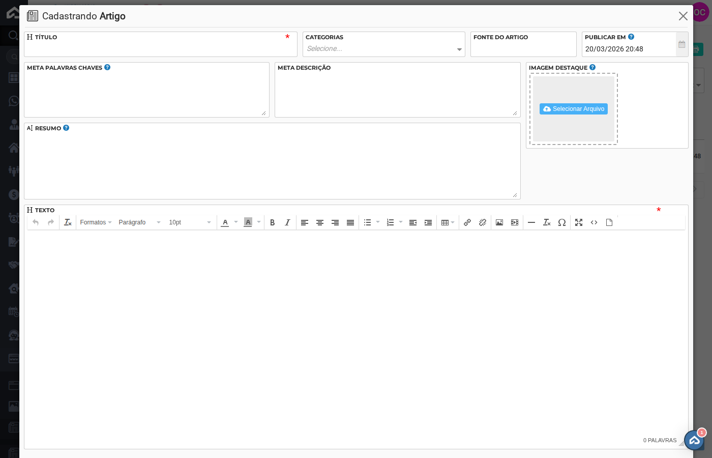 Formulário de cadastro de artigo