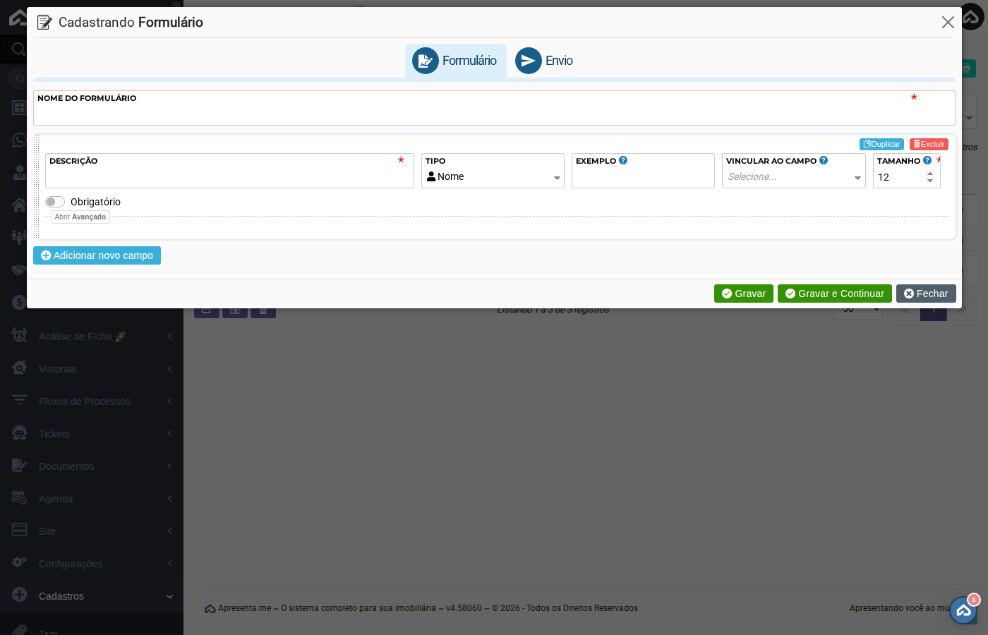 Configuração dos campos do formulário