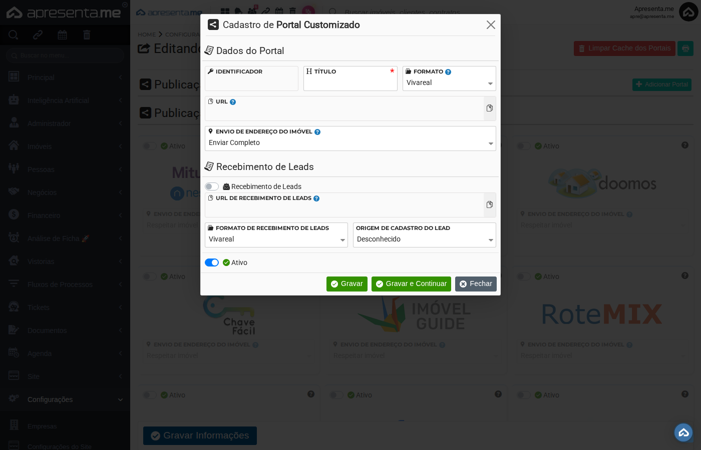 Configurações individuais de portal