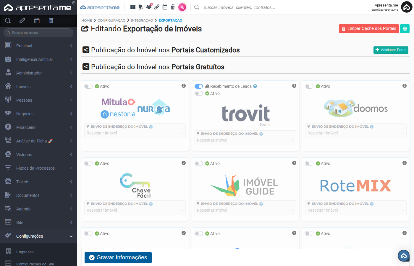 Configurações extras e publicações em redes sociais