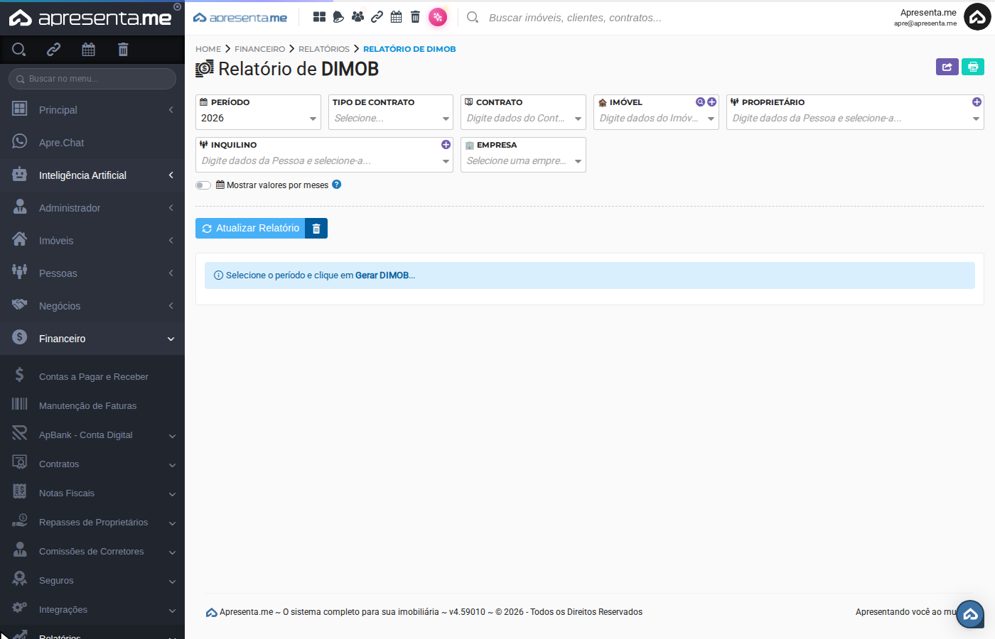 Listagem final do relatório DIMOB