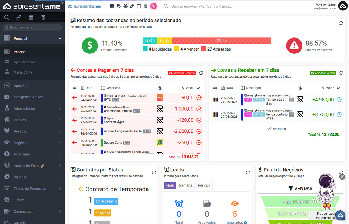 Navegação até o módulo de Contratos de Locação
