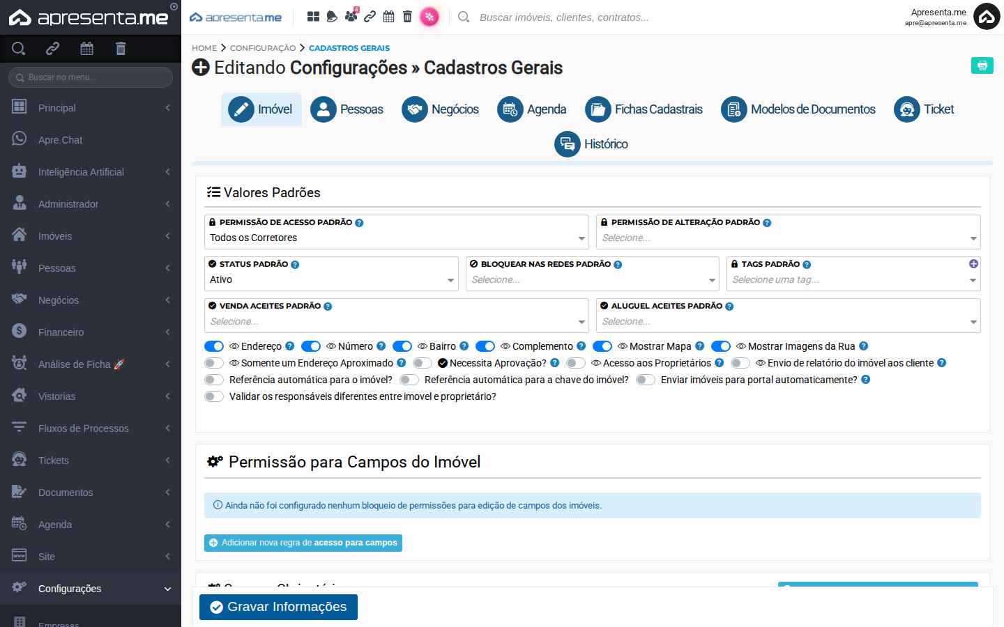 Visão geral das regras de título configuradas