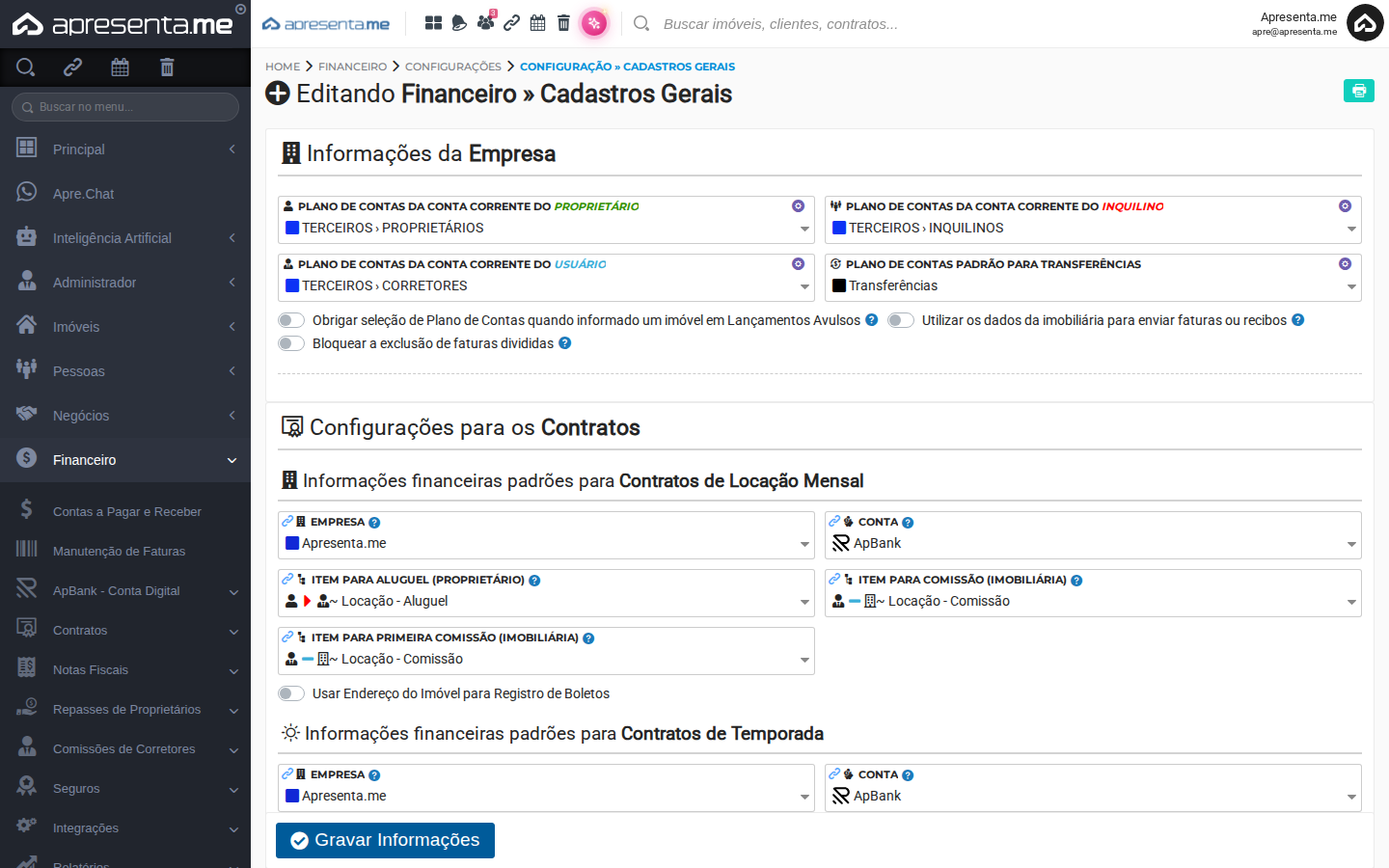 Aba de rodízio de negócios e formulário de nova regra