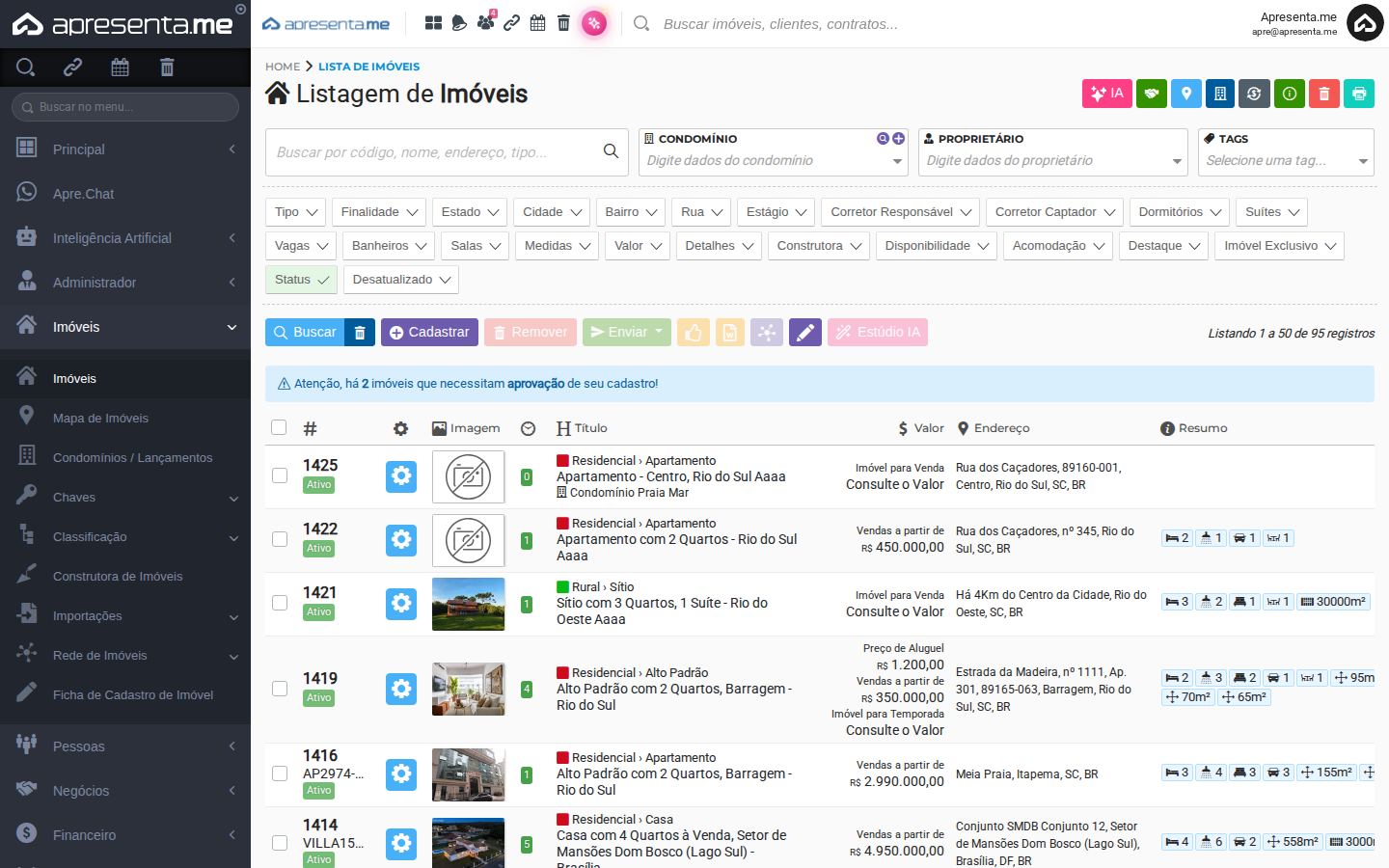 Lista de imóveis