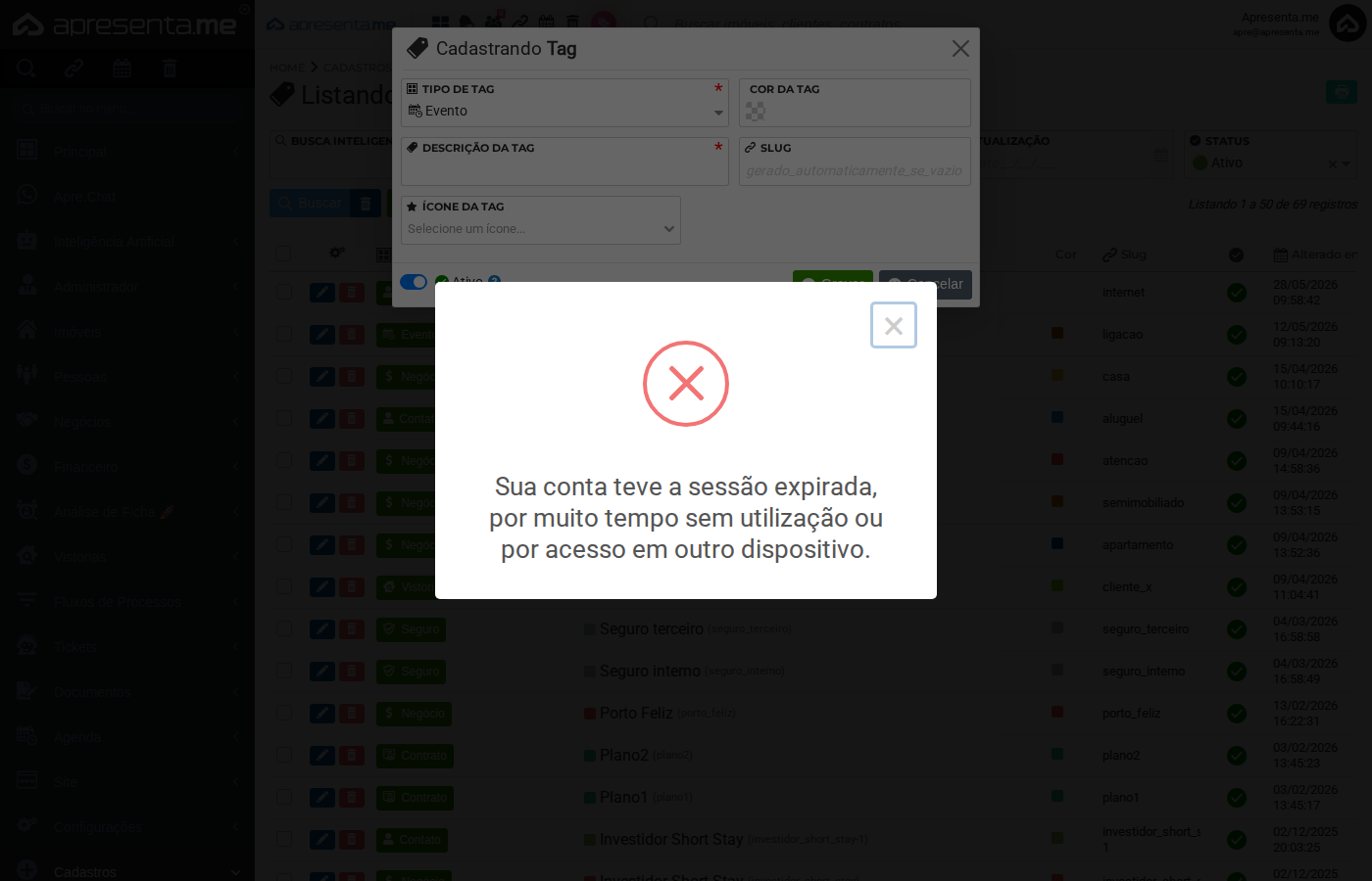 Formulário de cadastro de tag