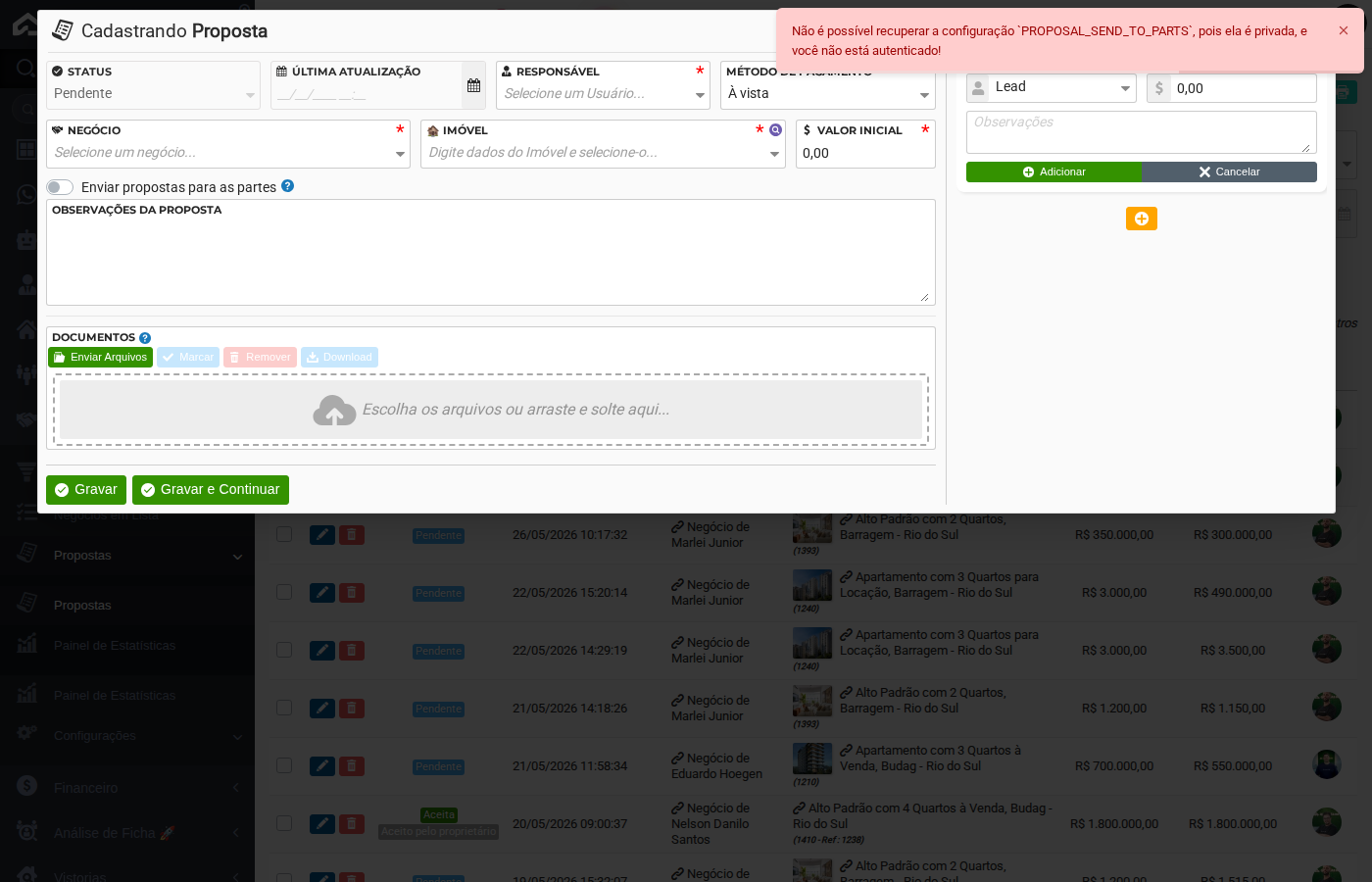 Filtros de pesquisa de propostas