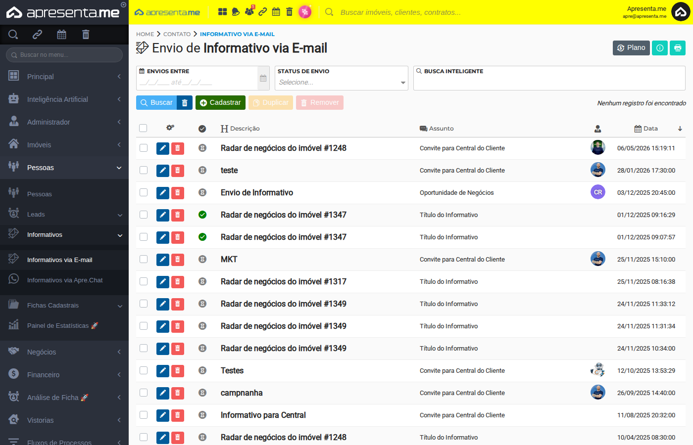 Listagem final de informativos via Apre.Chat