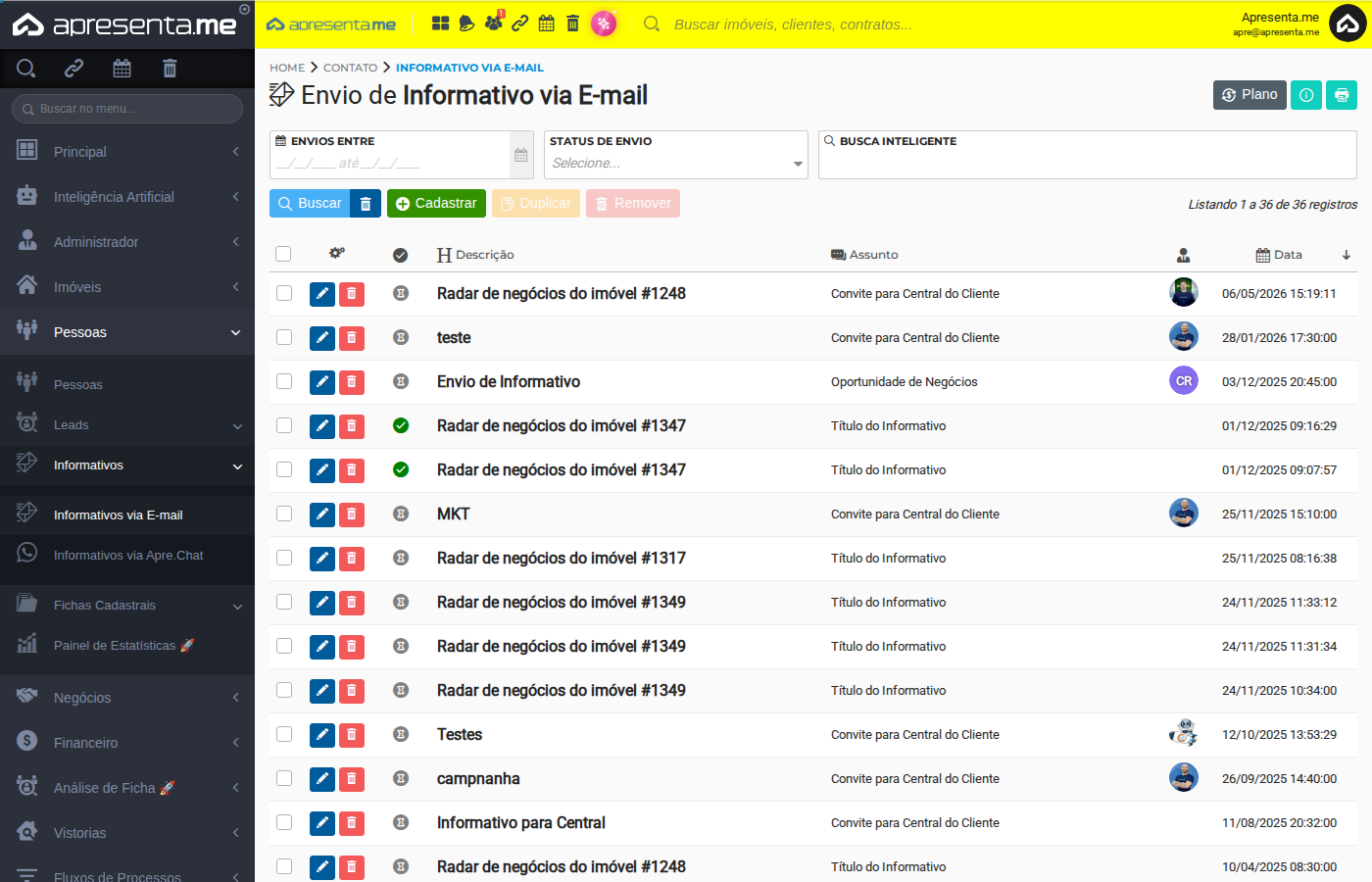 Listagem de informativos via Apre.Chat