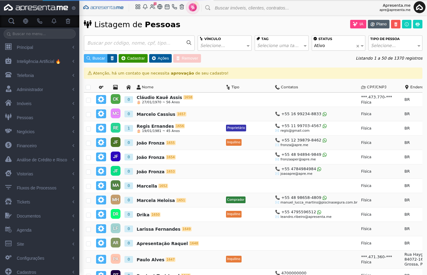 Listagem de pessoas