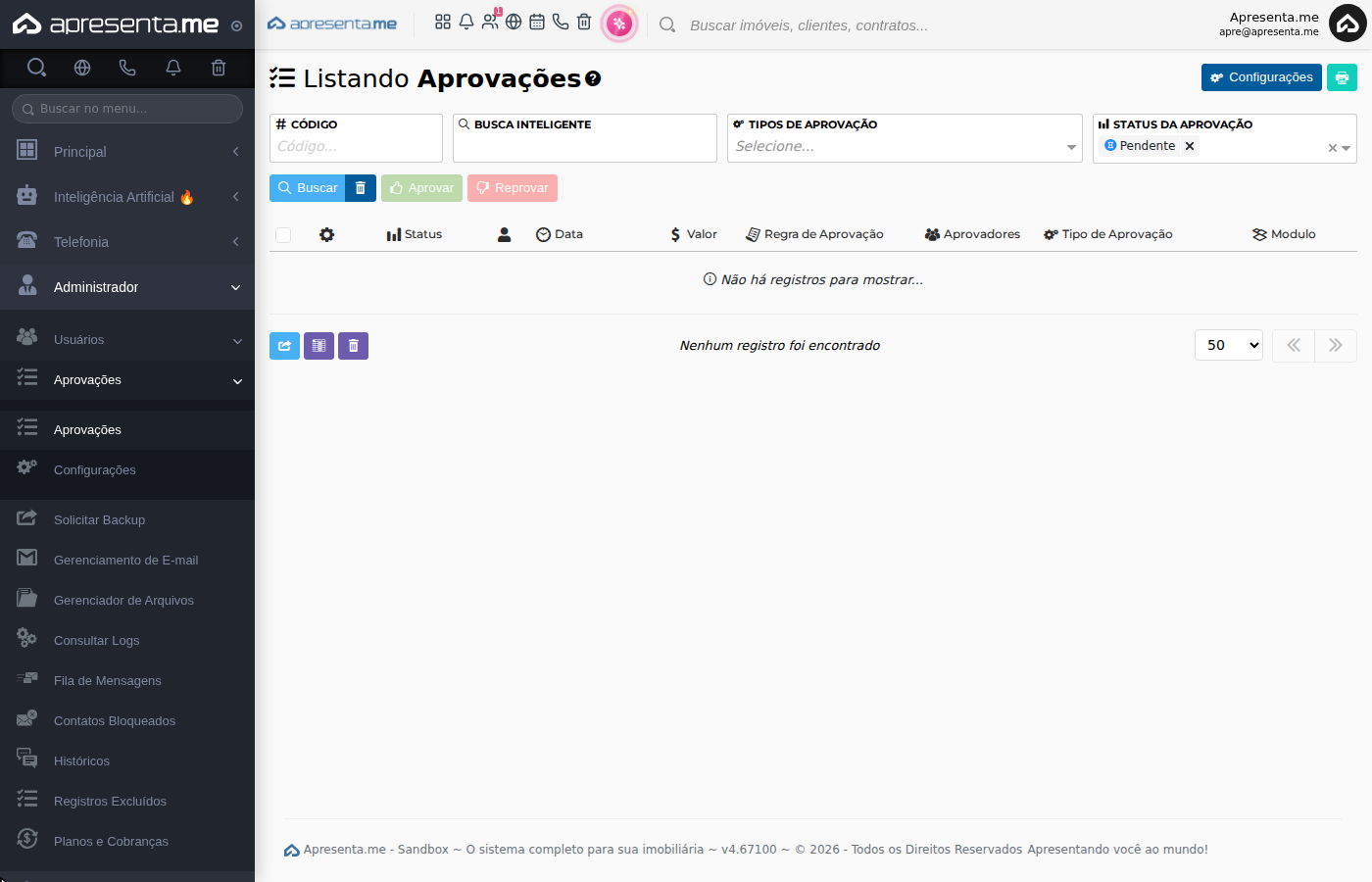 Colunas da listagem de aprovações