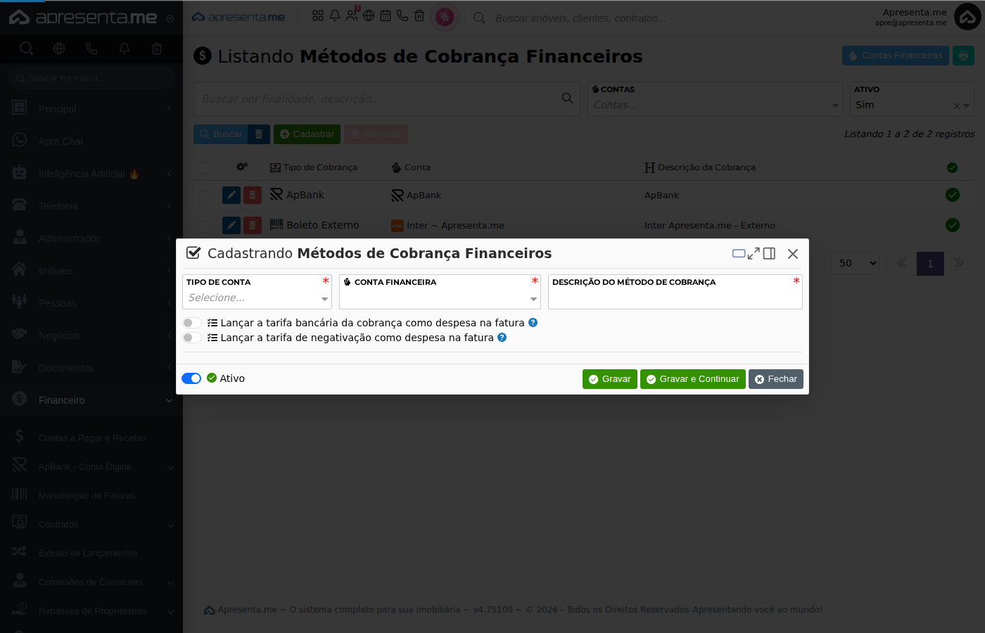 Parte inferior do formulário de cadastro