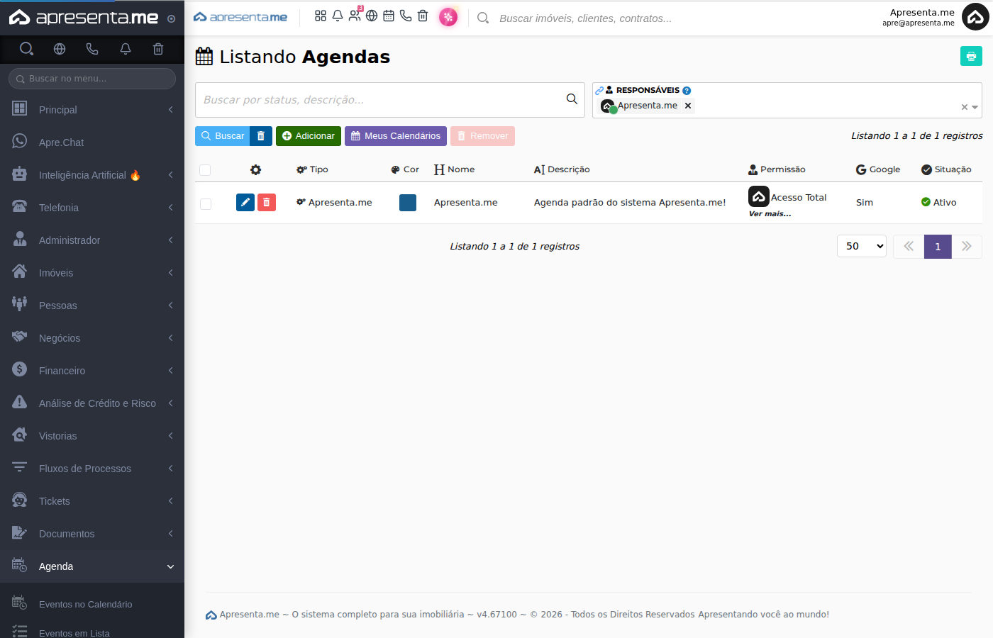Listagem final de agendas cadastradas
