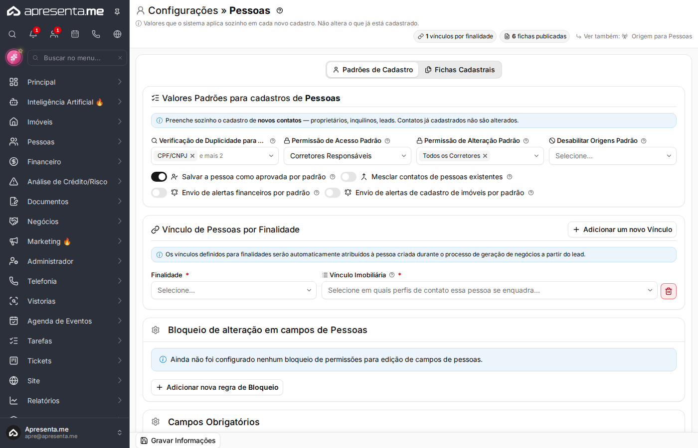 Seção de vínculo de pessoas por finalidade