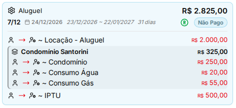 Como as faturas vão sair, com a composição agrupada e o R do boleto