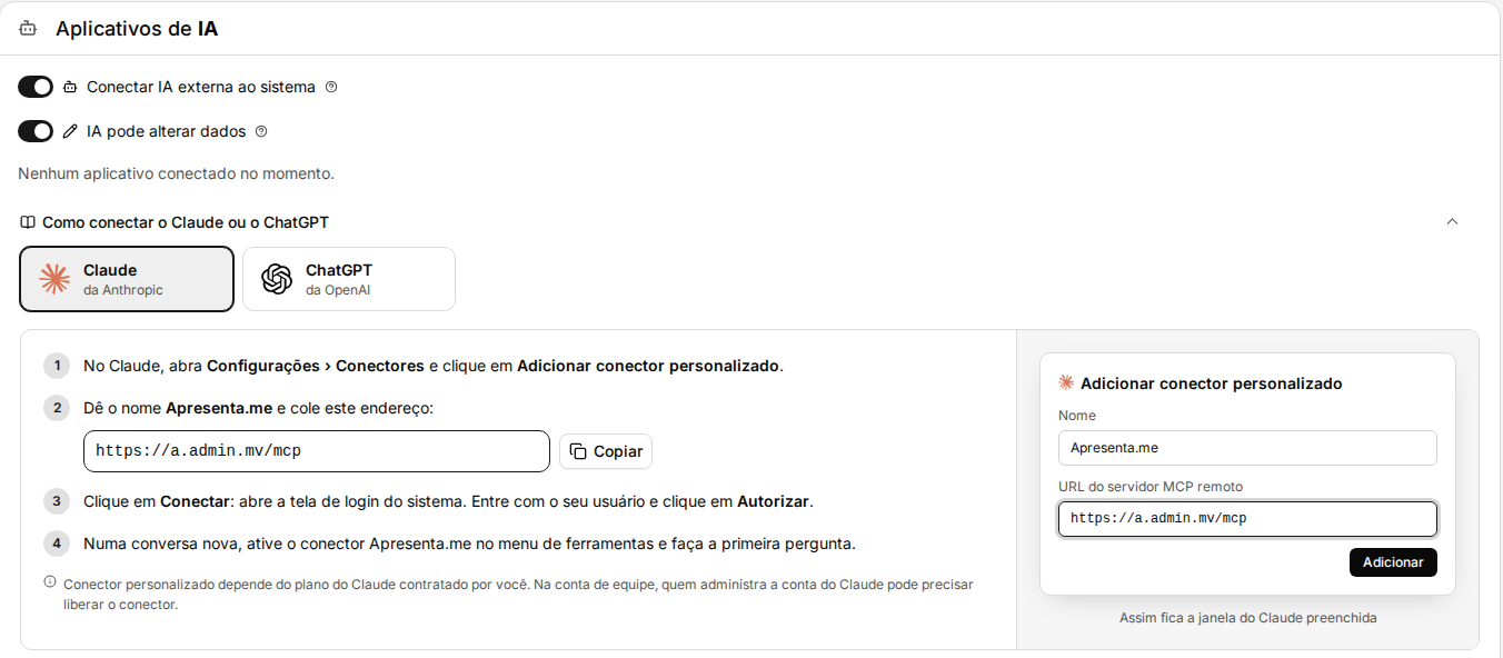 Minha Conta, aba Segurança, painel Aplicativos de IA com a conexão e o botão Encerrar