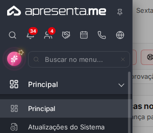 Menu lateral com o atalho de Negócios na fileira de ícones do topo
